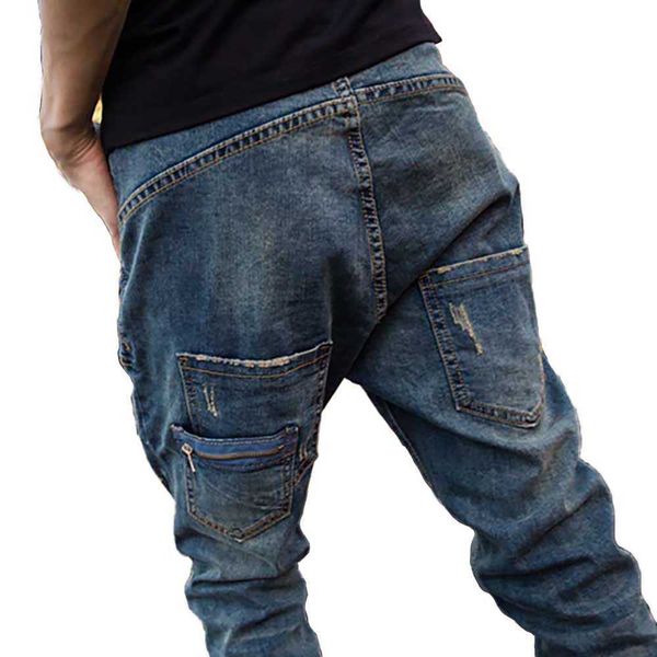 Japonês retro lavado jeans de calça de calças de jeans homens vintage hop hop harem calças tamanho grande pés magro calças slim homens roupas 210622