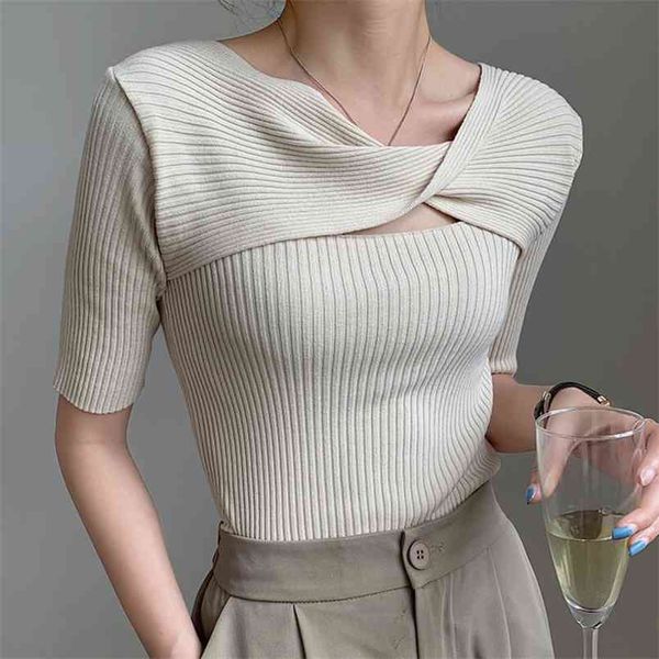 

summer bottoming basic solid fashionable knitted women korean style casual wild lady pullover sweater ropa mujer 210514, White;black
