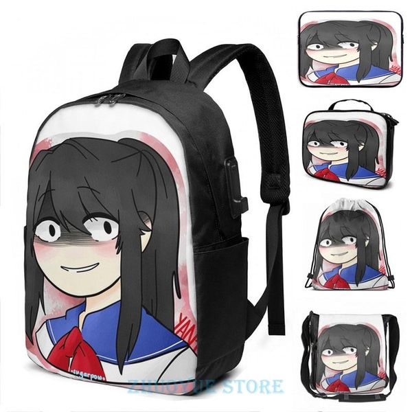 

backpack funny graphic print yandere-chan from yandere simulator usb charge men school bags women bag travel laptop