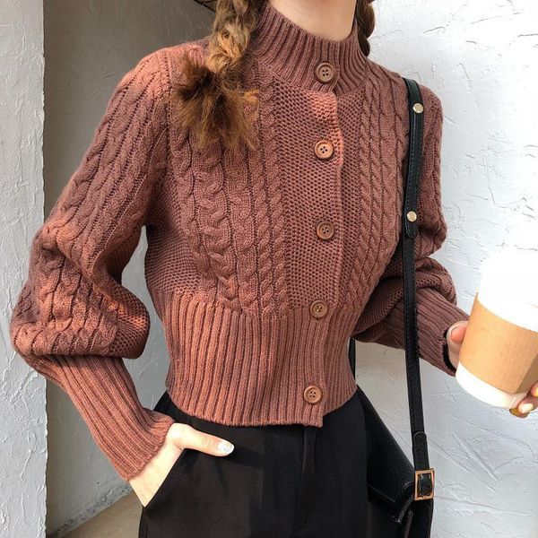 

women's sweaters spring autumn students' slim retro twist knitted kawaii sweater ly patchwork women cardigans cropped stripeed, White;black