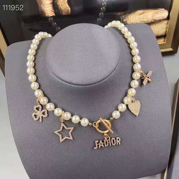 

luxury jewelry letter pearl clavicle chain collar new fashion, Silver