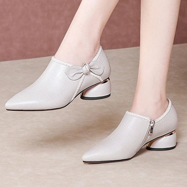 

dress shoes arrival spring summer bowties decoration women party prom pumps poined toe cow leather fashion retro woman, Black