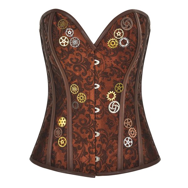 

woman bustiers 26 steel bones waist cincher corselet body shaper steampunk metal gear corset for women plus size corset brown corselet s-6xl, Black;white