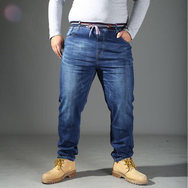 

plus size 2021 men's baggy denim male casual harem pants fashion jeans trousers loose versatile streetwear, Blue