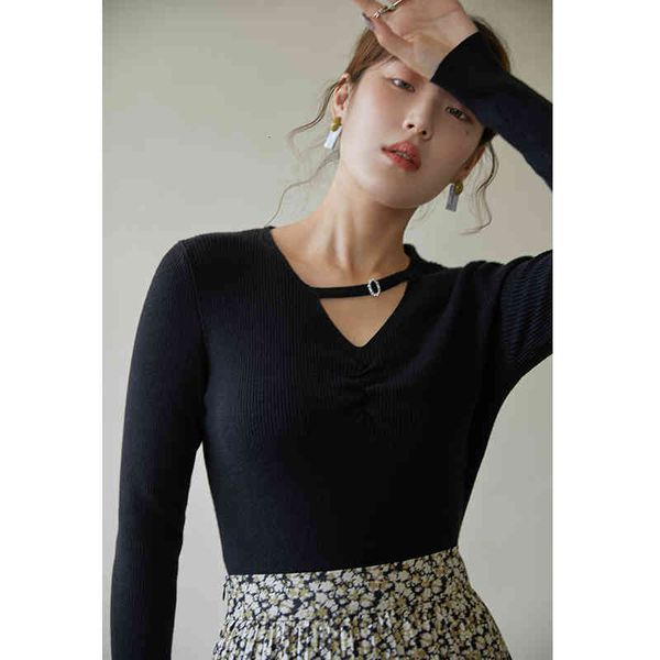 

women's sweaters dushu ladies pullovers wool design retro v-neck autumn all-match pullover solid color neckline 2mf8, White;black