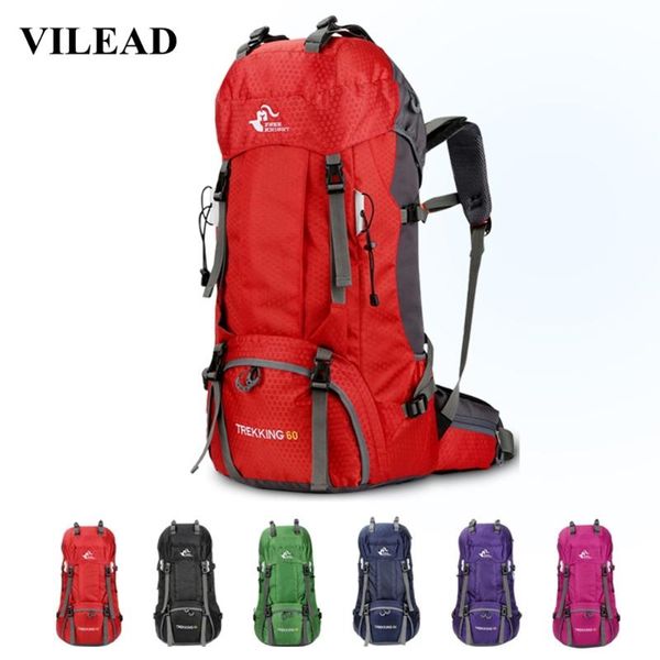 

vilead 60l polyester camping hiking backpack waterproof outdoor travel shoulder bag men women multi-functional sports bags