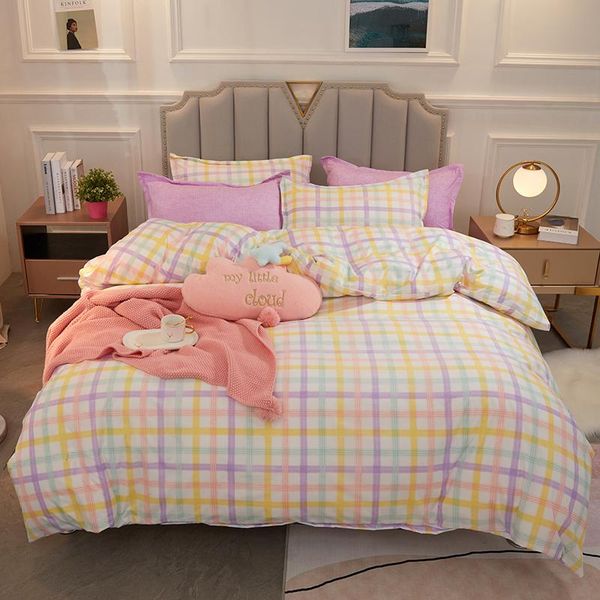 

bedding sets plaid double king  twin duvet cover bed sheet pillowcases cartoon quilt luxury bedclothes