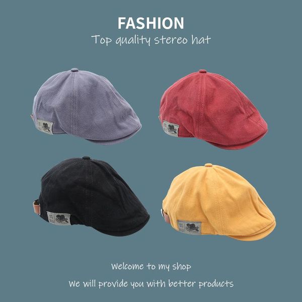 

berets japanese street brand cloth label men's hat wear duckbill forward, Blue;gray