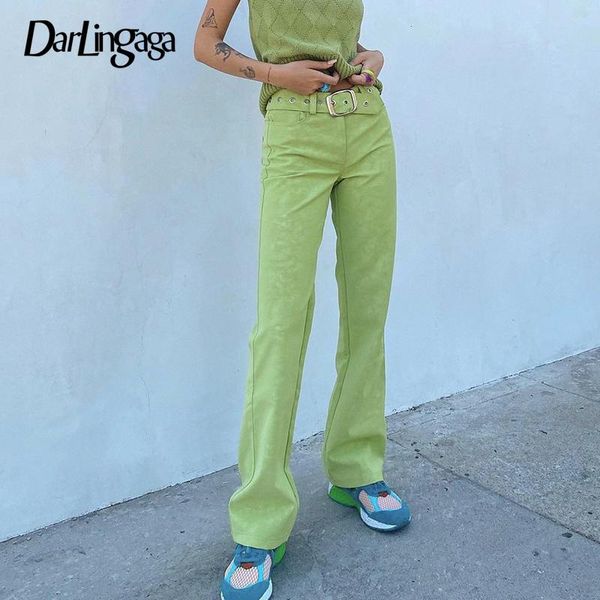 

women's pants & capris darlingaga harajuku green straight high waist with belt korean fashion full length trousers sweatpants solid wom, Black;white