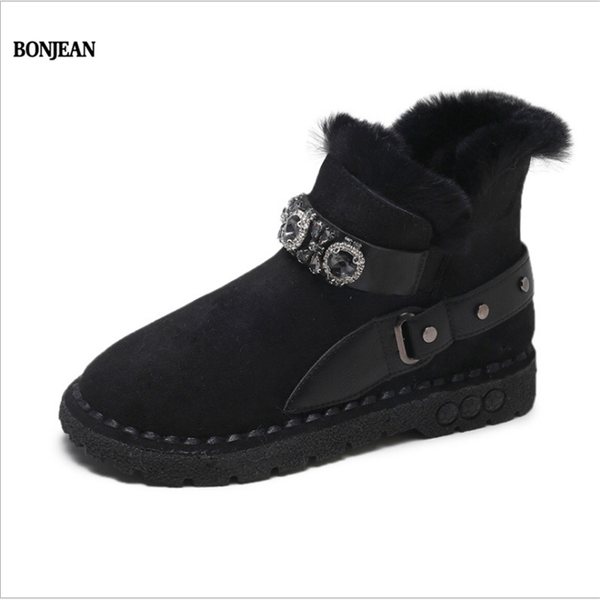 

boots shoes snow boot women winter lace up luxury designer booties ladies round toe bootee woman 2021 low heels fashion, Black