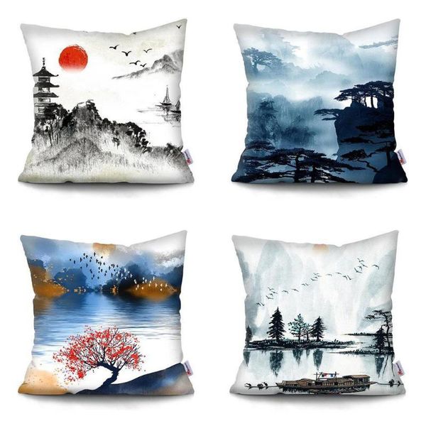 

cushion/decorative pillow chinese classical ink style scenic print cushion cover pillows cases for sofa car home decoration pillowcase 45x45