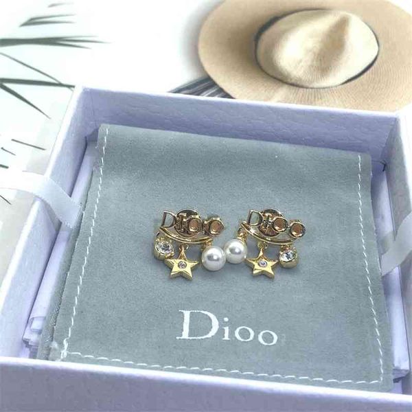 

70% off outlet online letter pearl female zircon pentagram temperament net red personality earrings jewelry, Golden