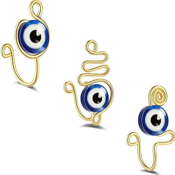 

3pcs evil eye fake nose rings for women men blue eyes clip on non piercing jewelry, Silver