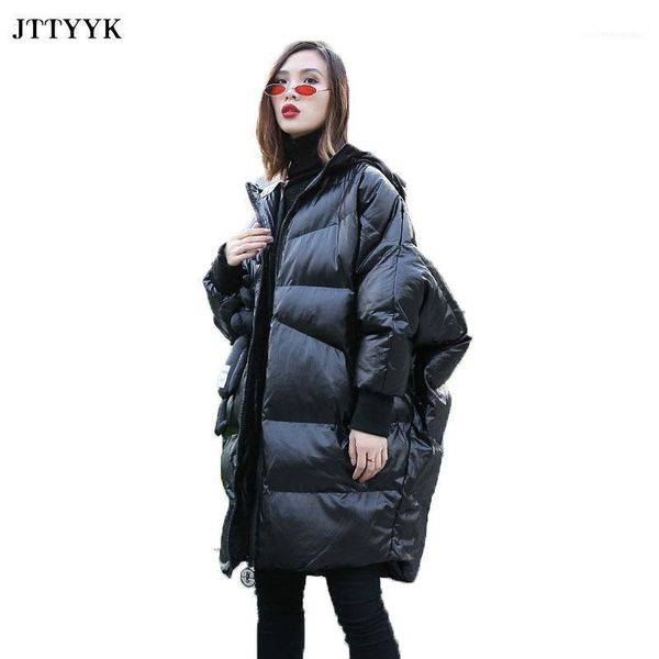 

winter cotton jacket mid-length large size coat women 2021 women's bat sleeve hooded cute bear parka thick warm coats1, Black