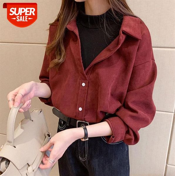 

fake two-piece blouse women, hong kong style retro design sense of foreign blouse, layered corduroy base shirt #o06f, Black;gray