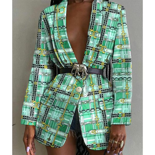 

women's suits & blazers brand designer green plaid blazer jacket women coats v-neck loose elegant office lady single button 2021 englan, White;black
