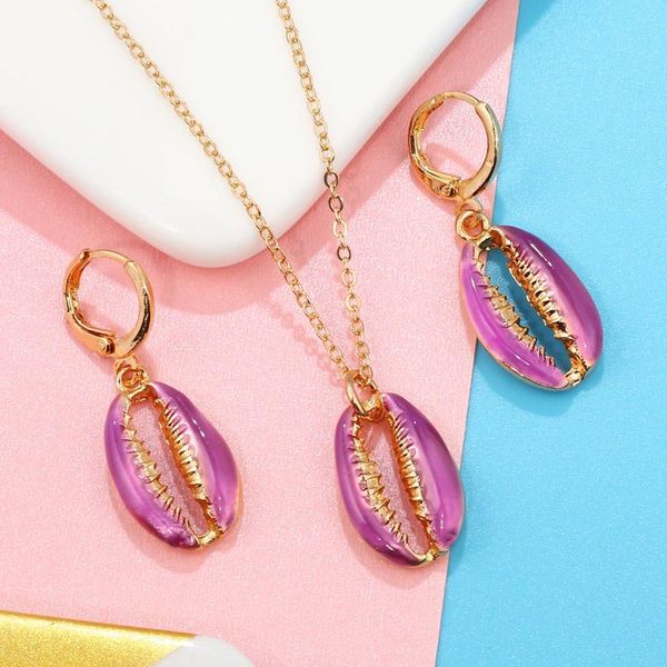 

earrings & necklace hesiod colorful shell jewelry sets for women gold chain 3pcs set earring wedding party beach, Silver