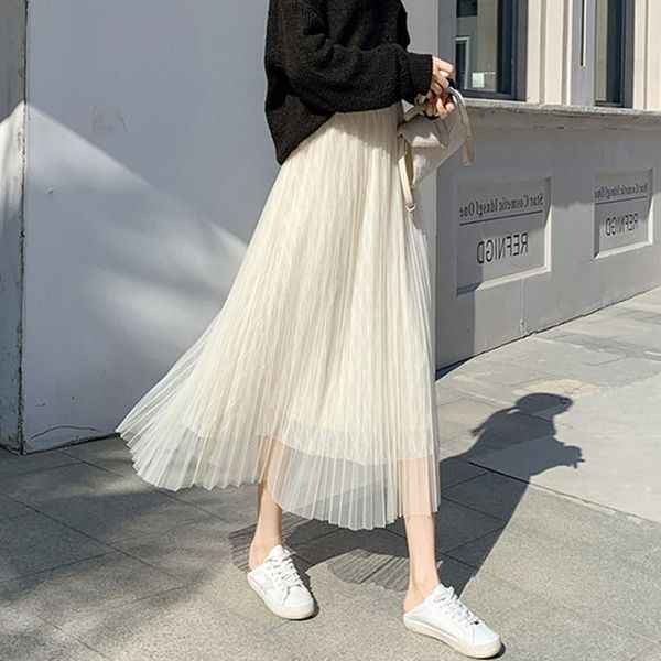 

skirts white gauze skirt women's spring and autumn 2021 medium length, Black