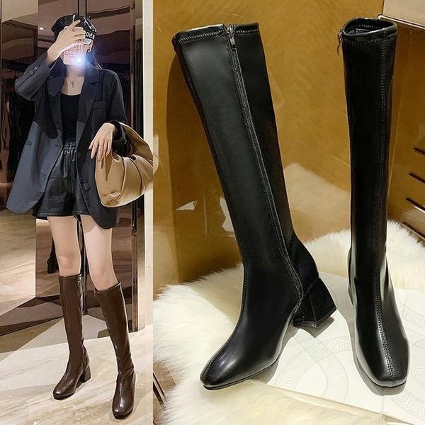 

boots stretch but knee spring and autumn high women 2021 long tube thin knight combat for, Black