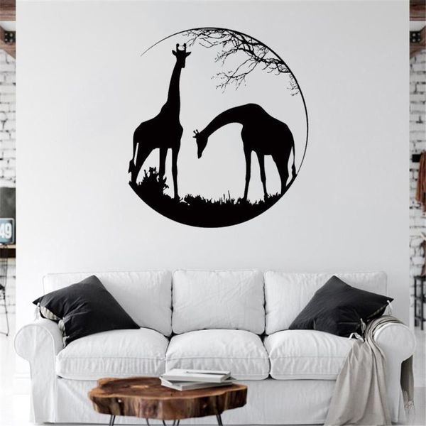

wall stickers circle patterned deer with animals silhuette jungle decal viny art mural revocable dw6644