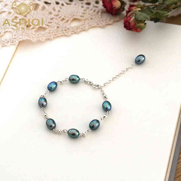 

ashiqi natural freshwater pearl 925 sterling silver handmade bracelet fashion women, Golden;silver
