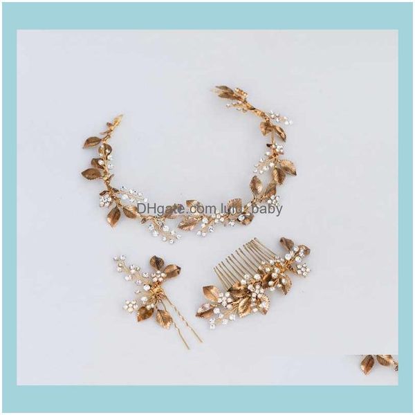 

jewelryvintage gold leaf women headband bridal vine comb crystal floral wedding prom headpiece hair jewelry drop delivery 2021 koqra, Slivery;golden
