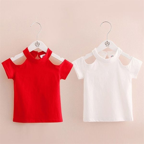 Çocuklar straplez yaz tops 2-10 yıl çocuk giyim plaj kırmızı beyaz O-Boyun pamuk kısa kollu t-shirt bebek kızlar için 210701