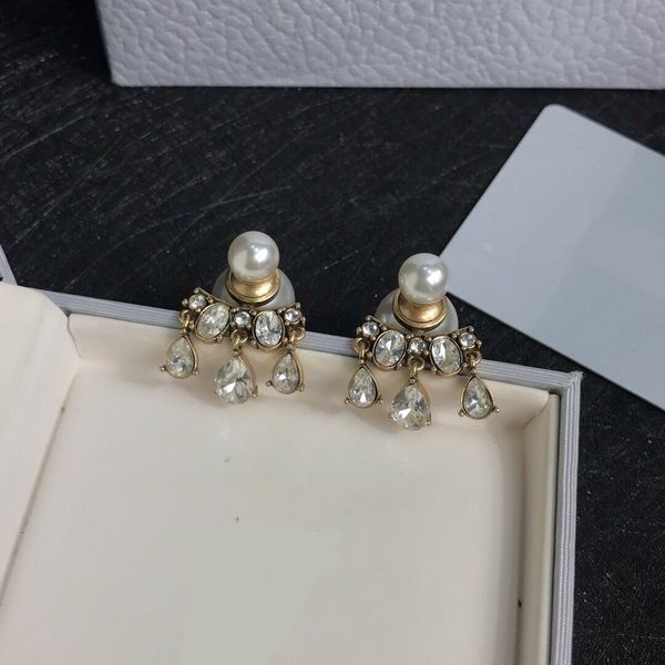 

classic diamond stud earrings pearl earring for lady women party wedding lovers gift engagement jewelry for bride with box, Golden;silver