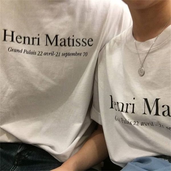 

fashion street style casual tee art hoe shirt women artist henri matisse letters printed t-shirt 210512, White