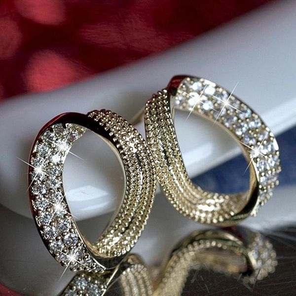 

stud vintage gold color twisted earrings for women geometric knot metal maxi round earring brincos pave zircon jewelry o3t456, Golden;silver