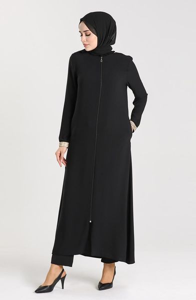 

minahill zippered abaya 0456-01 black ethnic clothing, Red