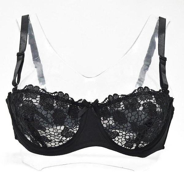 

bras ladies demi bra minimizer lace floral lingerie unlined non padded for women mesh hollow see through brassiere a b c d cup, Red;black