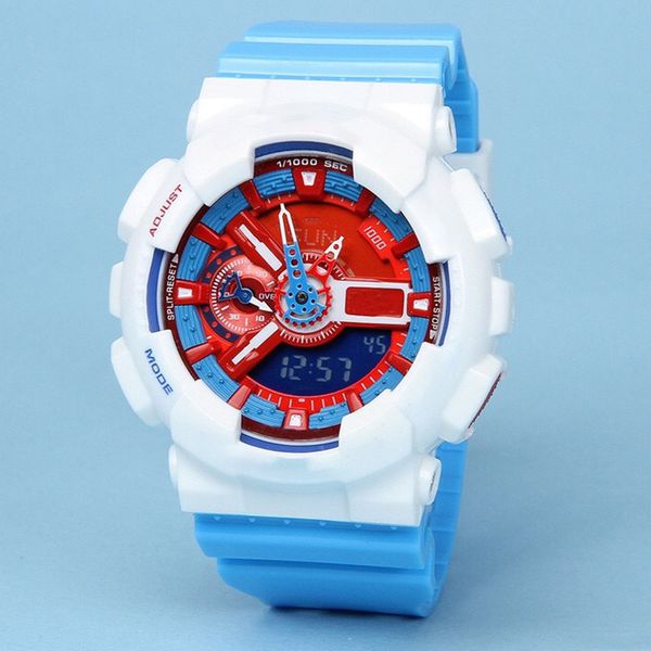 

8-watch mens quartz movement silicone strap outdoor sports military led digital pointer dial working chronograph diving waterproof, Slivery;brown