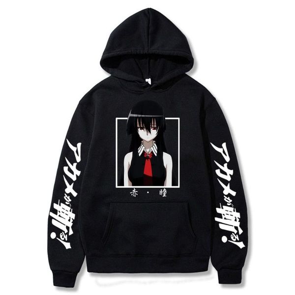 

men's hoodies & sweatshirts harajuku anime akame ga kill uniex funny fashion manga kurome printed long sleeve casual hooded, Black