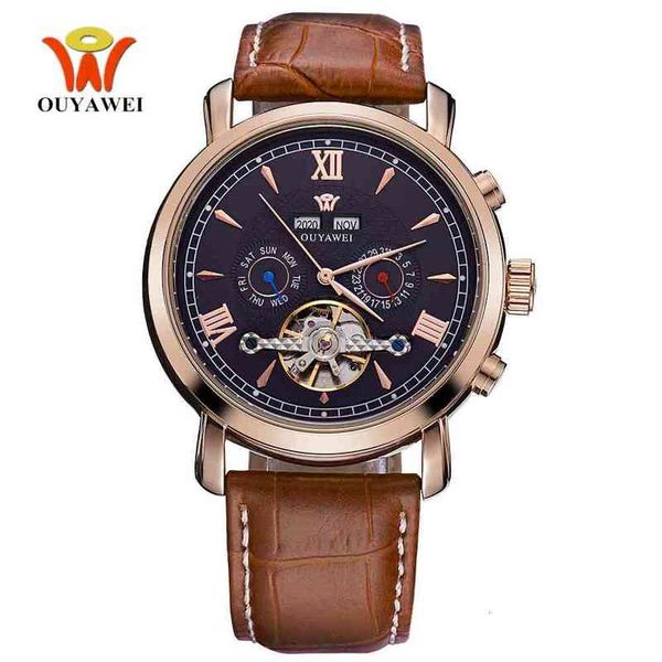 

fire oyw fashion luxury mechanical watches men company analogue leather band relogios masculinos, Slivery;brown