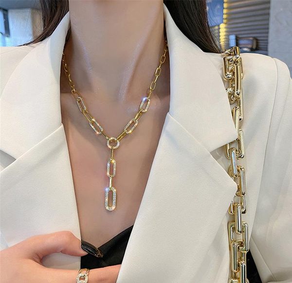 

fashion metal y-word flash diamond chain trendy clavicle crew neck sweater necklace for women chains, Silver