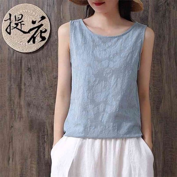 

arrival summer arts style women basic sleeveless 100% cotton dobby tank all-matched casual s592 210705, White