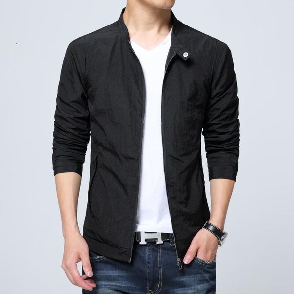 

men's jackets men summer standing collar mens casual solid color comfort coat male bomber zipper thin jacket m-6xl b919, Black;brown