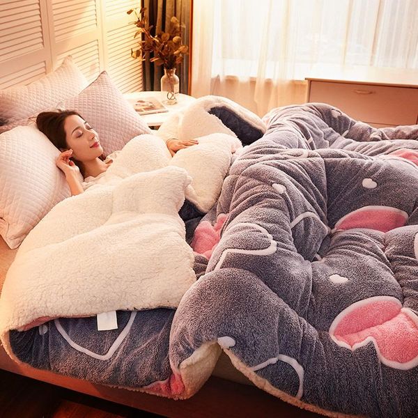 

comforters & sets super warm lamb wool quilt winter thickened comforter warmth cotton double-sided velvet soft king queen full size blanket