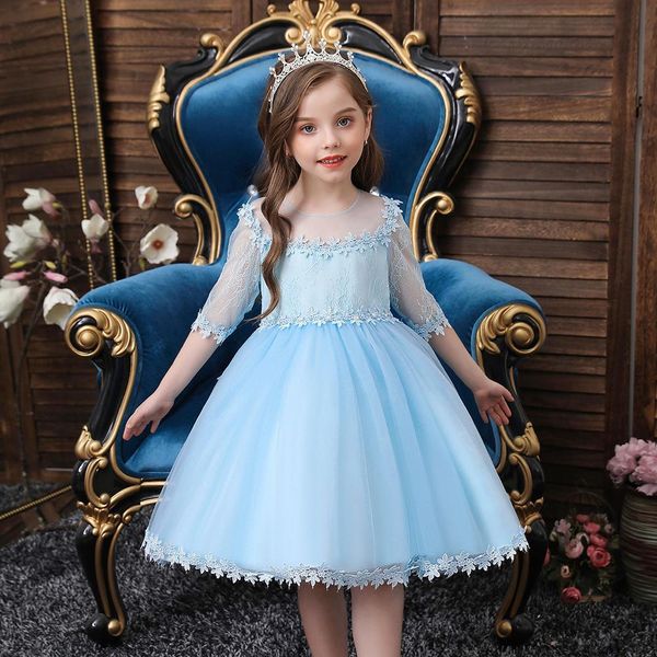 

child lace princess dress half sleeve prom dress bow-knot wedding birthday lovely ball gown, Red;yellow