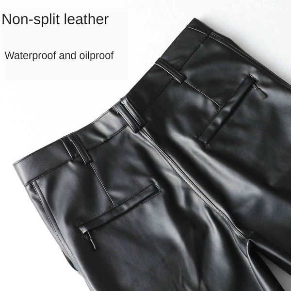 

men's pants spring autumn straight leather fleece plus size loose high waist windproof wide leg smart casual f0kb, Black