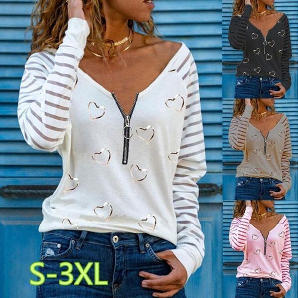 

long sleeve love printed v-neck zip t-shirt women e8p3 women's sweaters, White;black