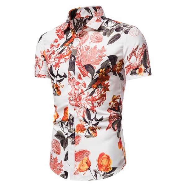 

men's casual shirts mens beach camisa social masculina 2021 fashion brand floral shirt men slim fit short sleeve hawaiian male chemise, White;black