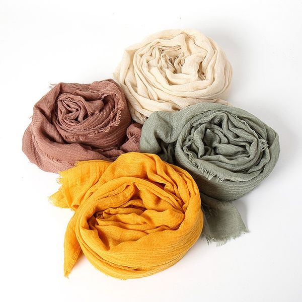 Bolha grande Bolha Plissada Fringe Viscose Algodão Simples Popular Shawls Hijab Outono Wrap Muslim Scarves / Cachecol 180 * 80cm