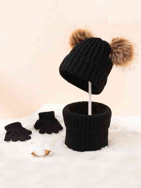 

baby pom beanie & gloves & ring scarf she, Yellow