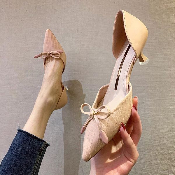 

sandals women high heels female shoes solid color 2021 spring autumn style pointed toe thin fashion, Black