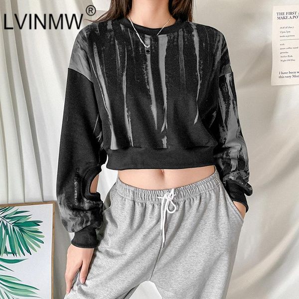 

women's hoodies & sweatshirts lvinmw casual o neck long sleeve tie dye print woman fashion loose crop soft oversized female outfits st, Black