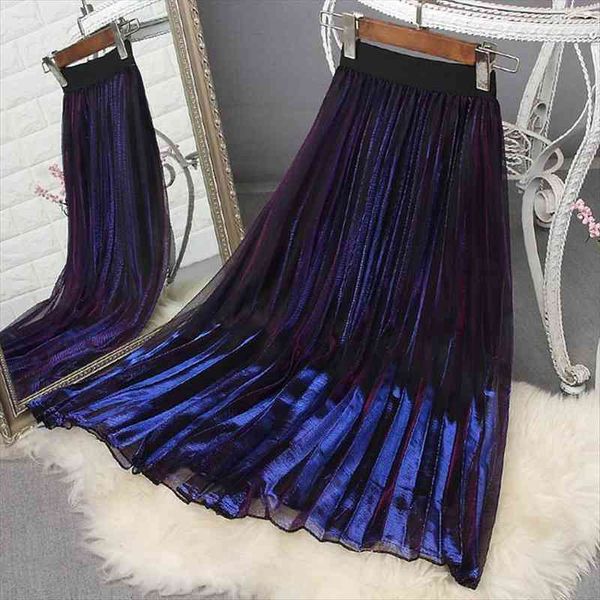 

faldas mujer fashion a-line skirts womens high waist pleated skirts women retro gradient color skirt slim jupe femme saias, Black