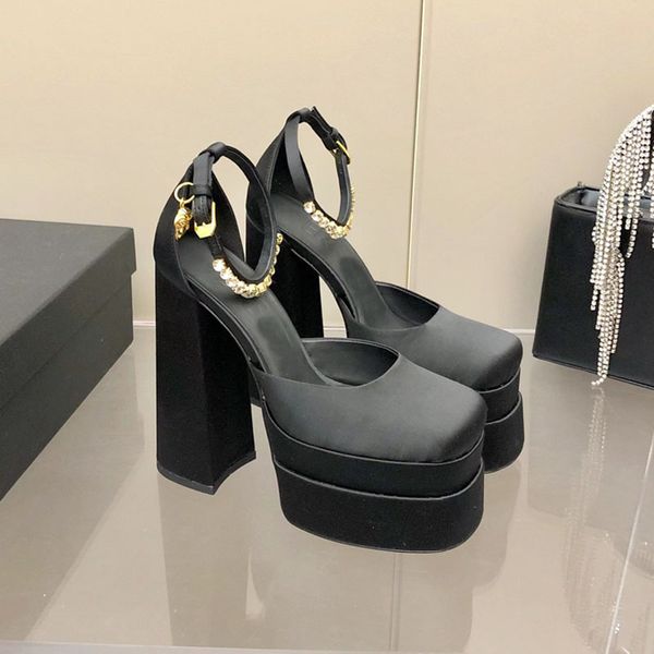 

latest ladies platform sandals crystal-embellished bar banquet highs heeled boat shoe super high heels metal luxury woman dress shoes design, Black