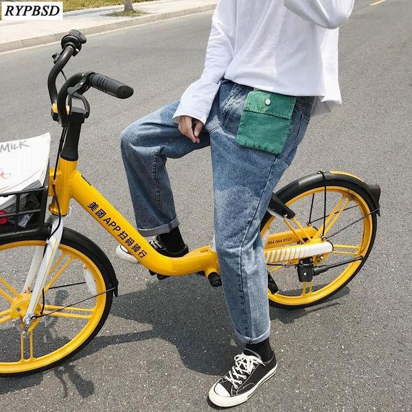 

denim pants men multi-pocket streetwear straight jeans loose korean fashion casual hip hop blue s-2xl men's